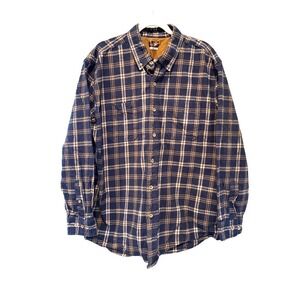 Ridgecut Toughwear Heavy Flannel Shirt Workwear Long Sleeve Blue Tan Plaid XL